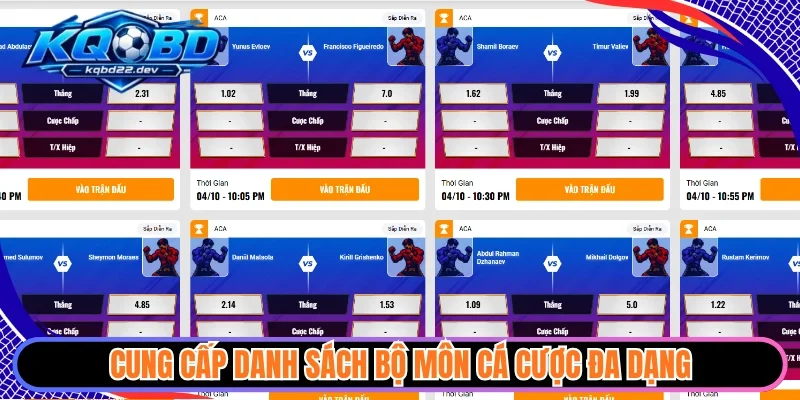 Cung cấp danh sách bộ môn cá cược đa dạng